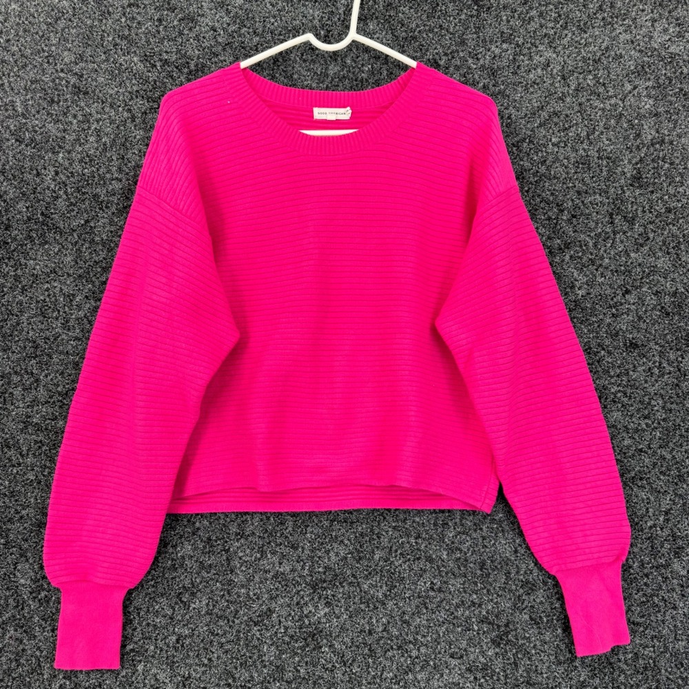 Good American Ribbed Knit Sweater Fuschia Pink GSK0217 Size 1 Cropped Pullover